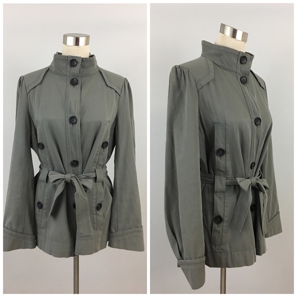 Comptoir Des Cotonniers Olive Green Belted Pea Coat